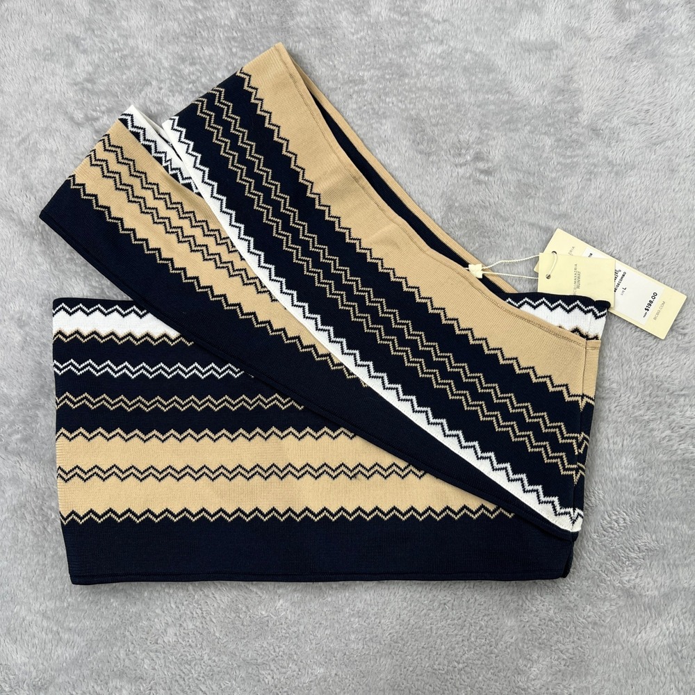 BCBGMAXAZRIA Runway Alayah Chevron Tube Top L Beige Navy Knit Bandeau Strapless